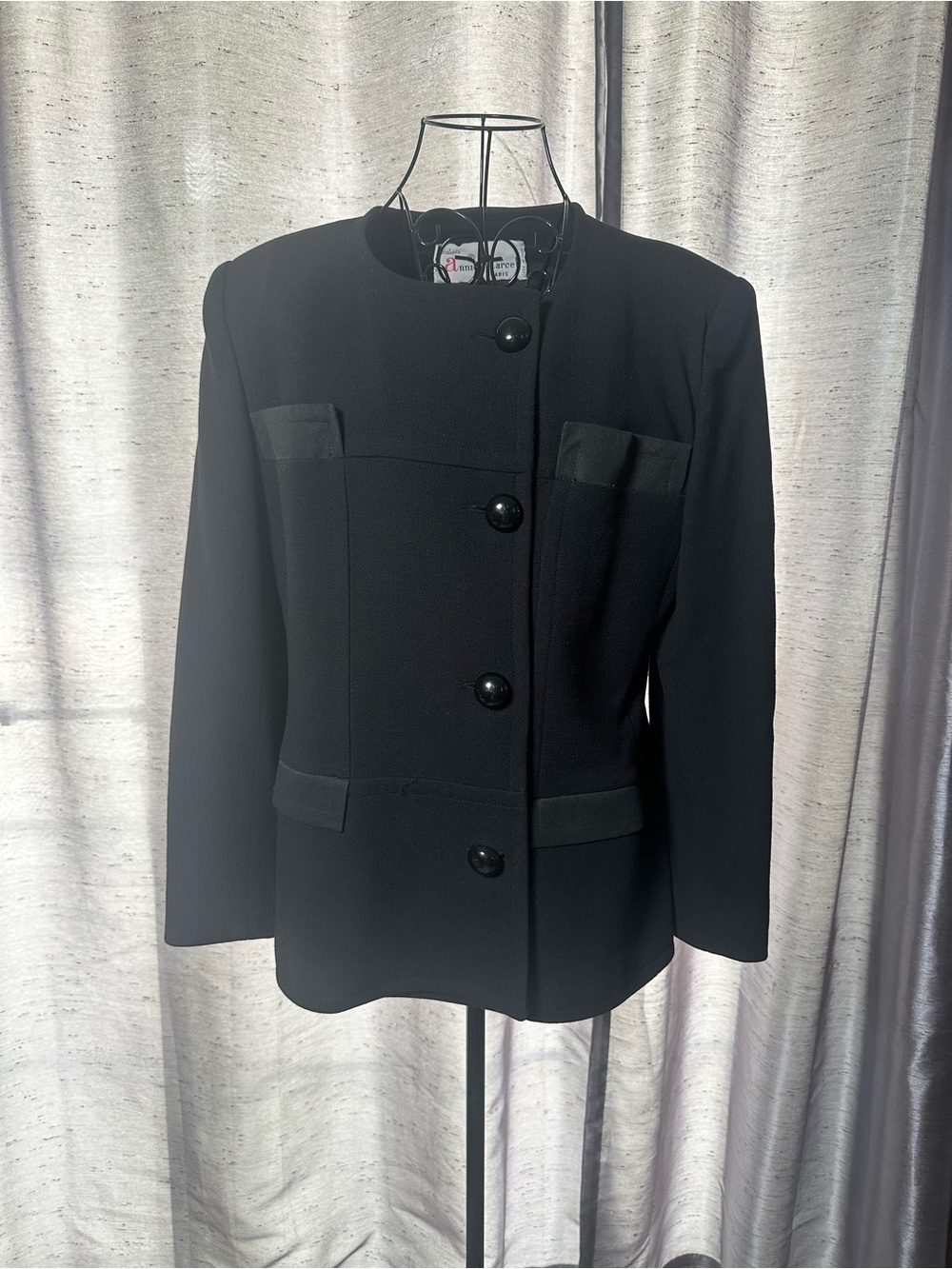 Vintage Women's Black Wool Button-Front Blazer